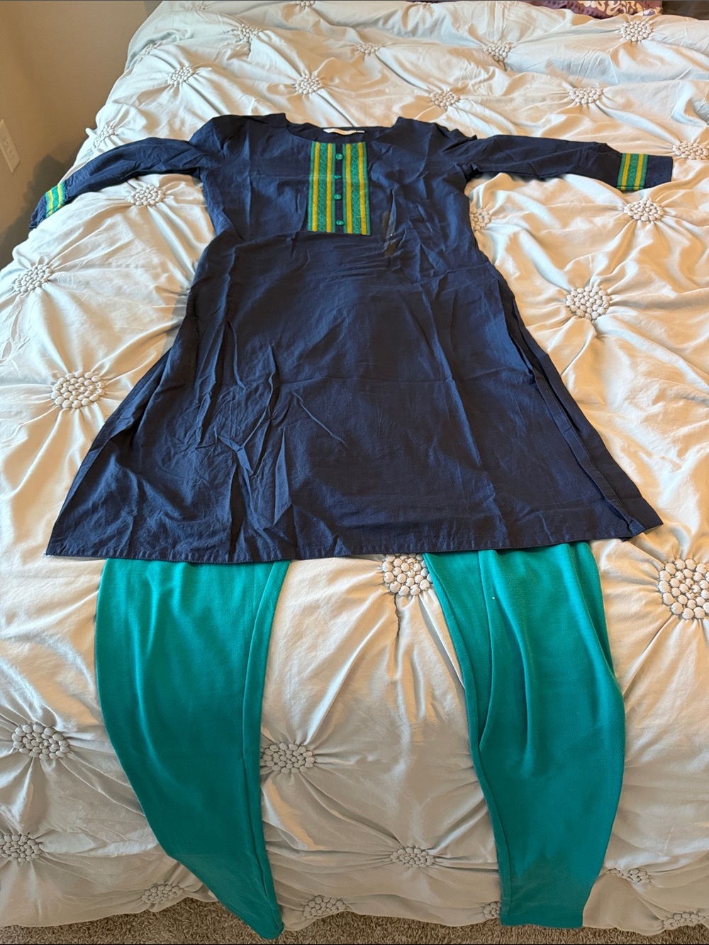 Biba Black Tunic Top with Green and Yellow Embroidered Placket